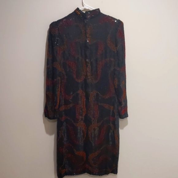 Vintage Cache Silk Lined Sequinned Cocktail Party Dress - Picture 6 of 10